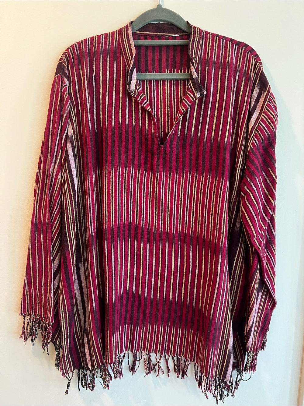 Striped Burgundy V-Neck Poncho Top